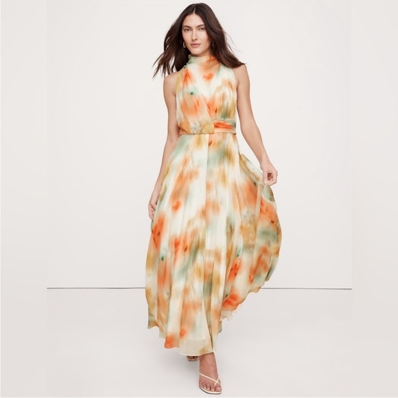 NWT! Banana Republic Floral Chiffon Maxi Dress - Size 12 Tall 🦋
